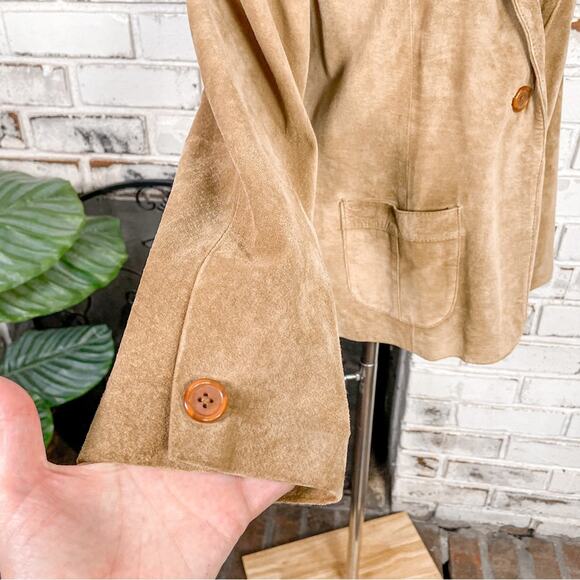 Alfani Neutral Tan Leather Petite Button Closure Long Sleeve Blazer Jacket M - Picture 5 of 9